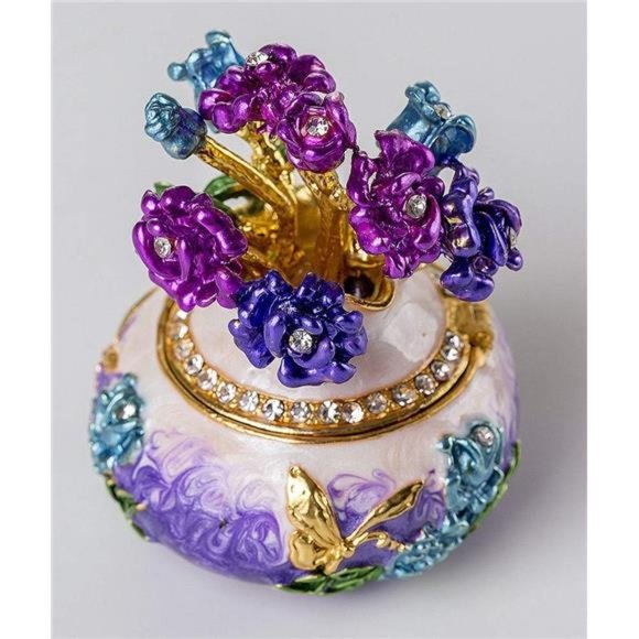 Hand Painted Rose Flower Figurine Jewelry Trinket Box - Picture 4 of 6